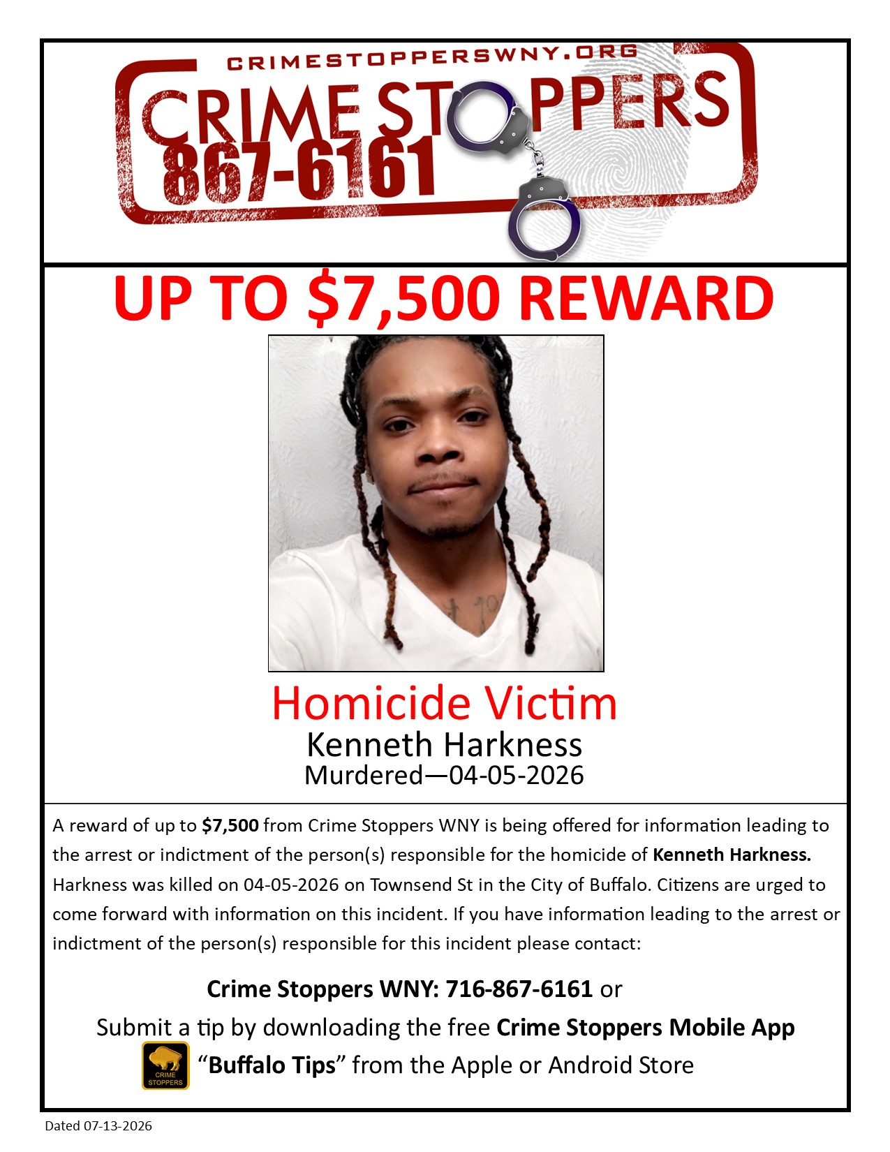 CRIME STOPPERS WNY: REWARD OFFERED IN BUFFALO HOMICIDE INVESTIGATION.