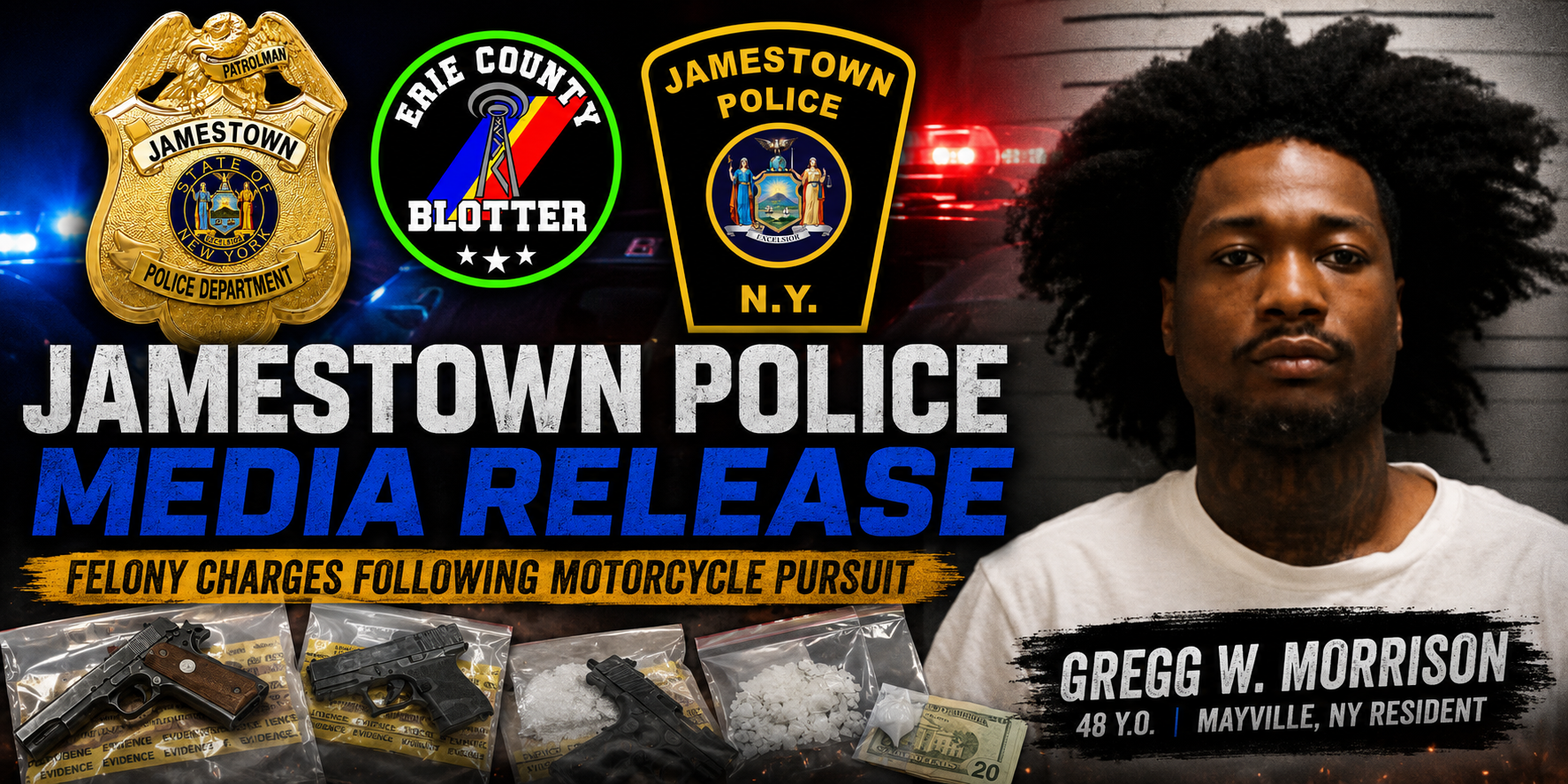 JAMESTOWN MAN FACES MULTIPLE FELONY CHARGES FOLLOWING MOTORCYCLE PURSUIT
