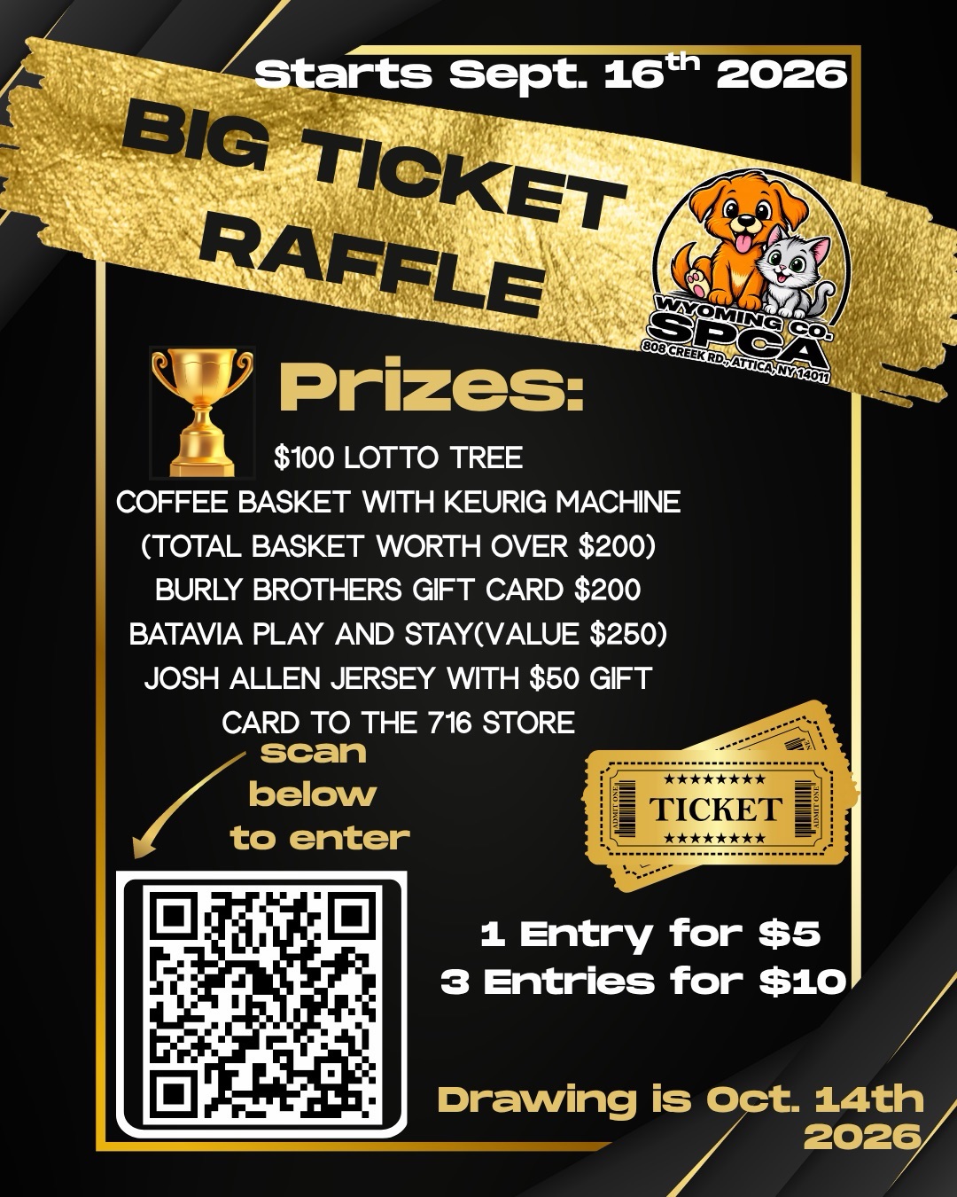 Wyoming Co SPCA‘s Big Ticket Raffle Is Back