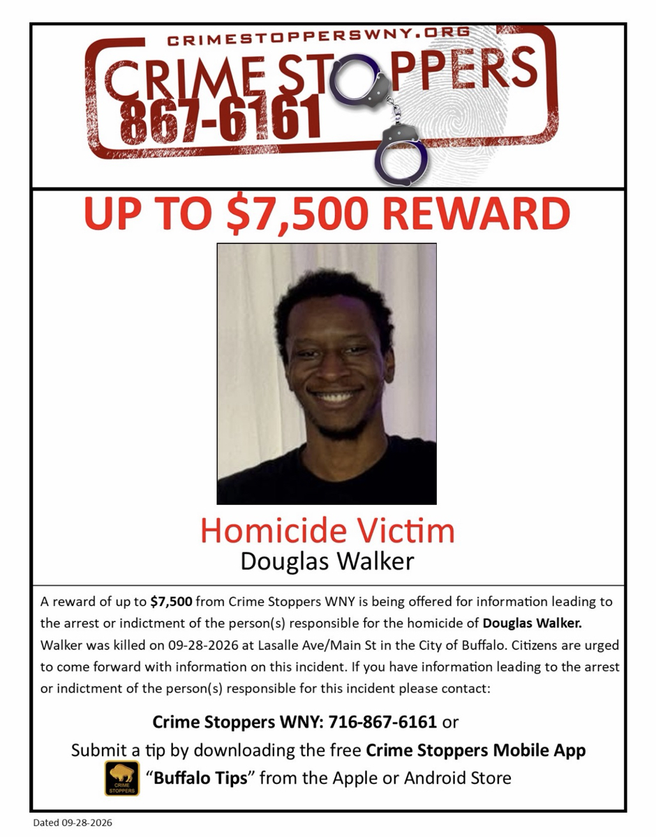 Crime Stoppers Offers Up to $7,500 Reward in Buffalo Homicide Investigation