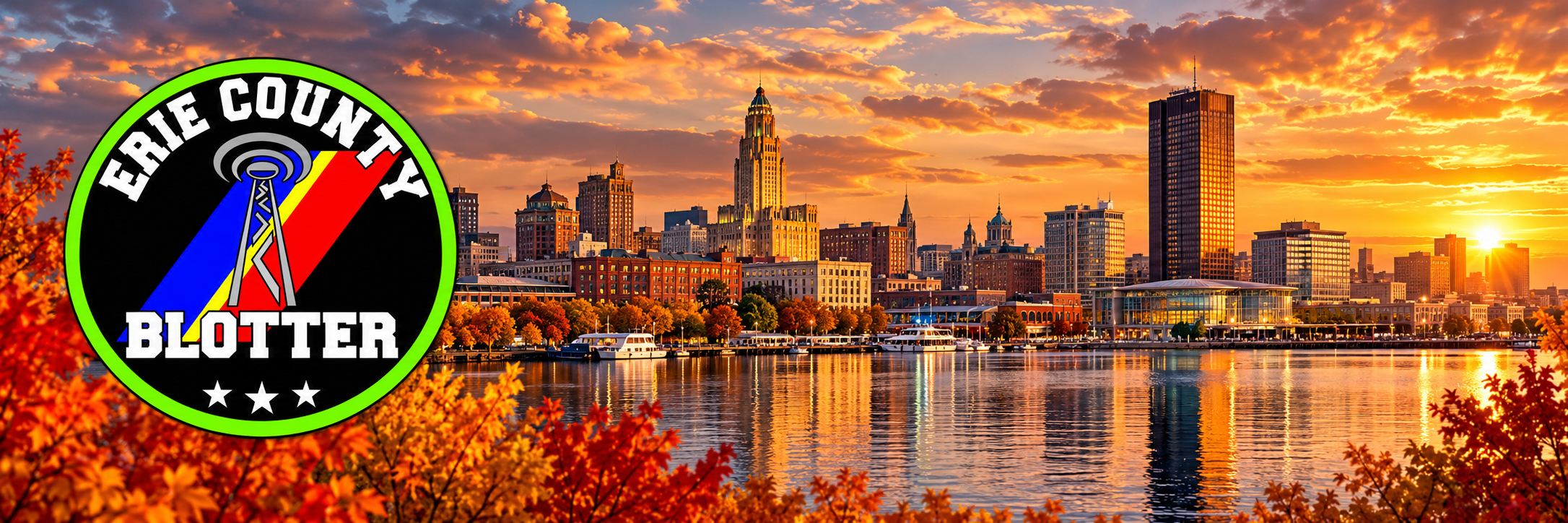 Erie County Blotter – Buffalo skyline at sunset