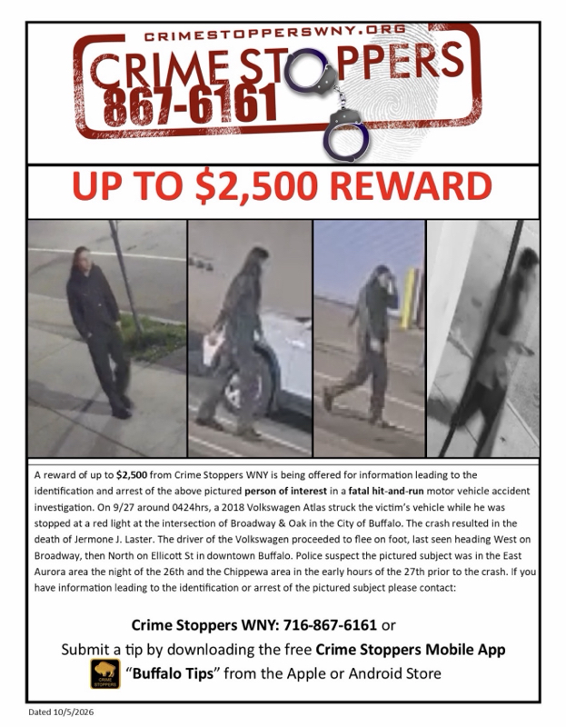 Crime Stoppers Offers Up to $2,500 Reward in Fatal Buffalo Hit-and-Run Investigation
