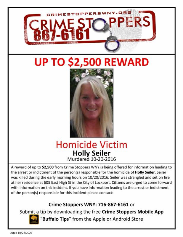 Crime Stoppers WNY Offers $2,500 Reward in 2016 Lockport Homicide of Holly Seiler